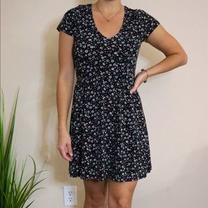 Floral Black Short Dress